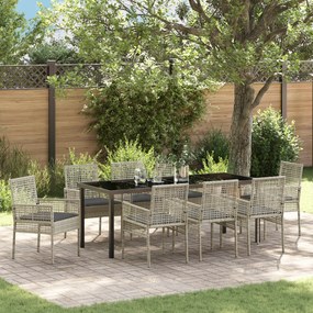 vidaXL Conjunto de Jantar para Jardim com Almofadas Cinza Claro de Rattan Poliéster