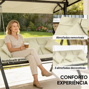 Baloiço de Jardim Exterior de 3 Lugares com Toldo Ajustável e Estrutura de Aço 202x115x168 cm Bege