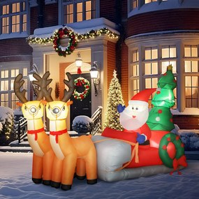 Pai Natal Insuflável com Trenó Renas e Árvore de Natal com Luzes LED Decoração de Natal 216x90x150 cm Multicolor