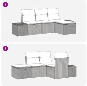 Conjunto de Sofá de 4 Peças com Almofadas Cinza Claro em Rattan Sintét
