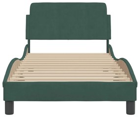 Estrutura de cama c/ cabeceira 90x190 cm veludo verde-escuro