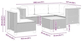 6 pcs conjunto de sofás p/ jardim com almofadões vime PE bege