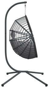 Cadeira em forma de ovo suspensa c/ suporte vime/aço cinzento