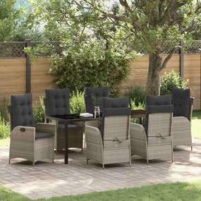 vidaXL Conjunto de jantar para jardim com 7 peças e almofadas em rattan sintético cinza claro.
