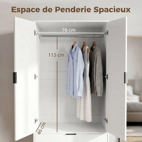 Roupeiro de Quarto, 80 x 50 x 180 cm, Fecho Suave, Branco