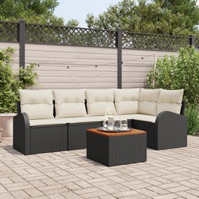 Conjunto de Sofás para Jardim de 6 Peças com Almofadas Preto Rattan Po