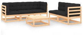 vidaXL 6 pcs conjunto lounge de jardim c/ almofadões pinho maciço