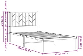 Estrutura de cama com cabeceira 90x190 cm metal preto