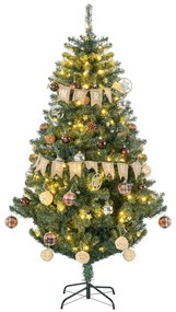 HOMCOM Árvore de Natal com LED Árvore Artificial com 150 Luzes LED 650 Ramos e 100 Decorações para Interior Aço Ø106x180 cm Verde | Aosom Portugal