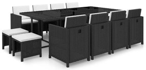 13 pcs conjunto jantar exterior com almofadões vime PE preto