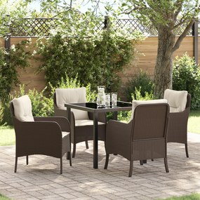 vidaXL Conjunto de Jantar de Jardim de 5 Peças com Almofadas Castanho Vime Polis
