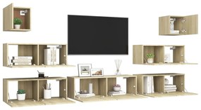 7pcs conjunto de móveis de TV derivados madeira carvalho sonoma