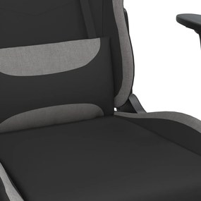 Cadeira Gaming Reclinável com Apoio de Pés em Tecido - Preto e Cinza C