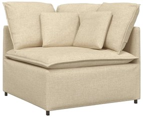 Sofá modular com pufes e almofadas tecido creme