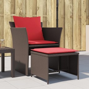 vidaXL Cadeira de jardim com apoio de pés vime PE castanho