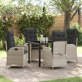 vidaXL Conjunto de Jantar de Jardim de 5 Peças com Almofadas Cinza Claro Rattan Polipropileno
