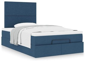 Estrutura de cama otomana com colchão 120x200 cm tecido azul