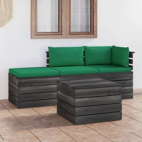 4 pcs conjunto lounge de paletes + almofadões madeira de pinho