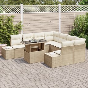 Conjunto de Sofá de Jardim 9 Peças com Almofadas Bege em Rattan