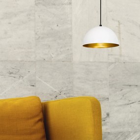 Candeeiro de Teto Sivani – Branco e Dourado – Diâmetro 30 cm, Altura 1