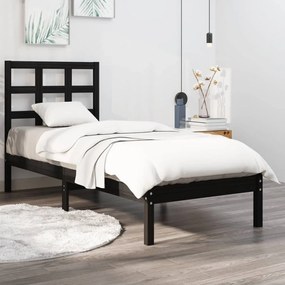 vidaXL Estrutura de cama solteiro 90x190 cm madeira maciça preto