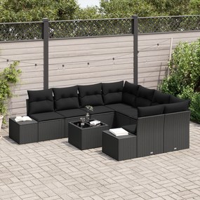 Conjunto de Sofá de Jardim com Almofadas Preto Rattan Poliéster