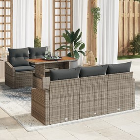 Conjunto de Sofás de Jardim de 6 Peças com Almofadas Cinza Rattan de P
