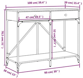 Mesa consola 100x39x78,5 cm derivados madeira cinzento sonoma