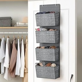 Prateleira organizadora suspensa para guarda roupa com 4 bolsos 33,5 x 12 x 100 cm cinza mesclado