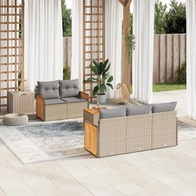 6 pcs conjunto de sofás p/ jardim com almofadões vime PE bege