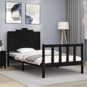 Estrutura de cama com cabeceira 100x200 cm madeira maciça preto
