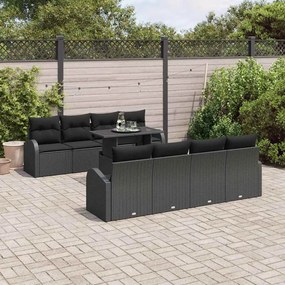 vidaXL Conjunto de Sofá de Jardim 9 pcs Preto Rattan de Polipropileno