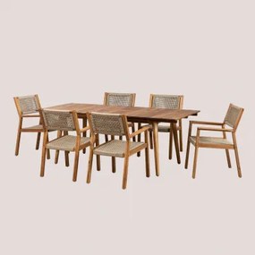 Conjunto De Mesa Retangular 160-210x90 Cm Extensível E 6 Cadeiras De Jantar Em Madeira De Acácia Tenay Castanho Trigo - Sklum