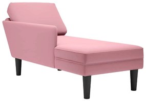 Chaise lounge c/ almofada/apoio de braços direito veludo rosa