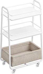 Carrinho apoio com 3 níveis, prateleiras e cesto para a sala de estar 43 x 30 x 81 cm branco-castanho