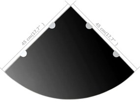 Prateleira canto, suportes cromados, vidro preto 45x45cm