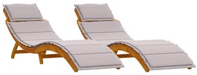 Espreguiçadeiras vidaXL com Almofadas 2 pcs Taupe Madeira Sólida de Ac