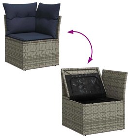 8 pcs conjunto sofás jardim almofadões vime PE/acácia cinzento