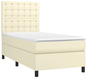 Cama com molas/colchão 100x200 cm couro artificial cor creme