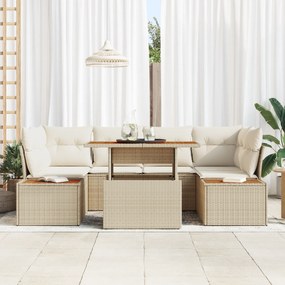 Conjunto de Jantar para Jardim com 7 Peças e Almofadas Bege em Rattan