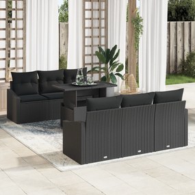 Conjunto de Sofá de Jardim de 7 Peças com Almofadas Preto em Rattan