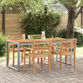 Mesa de Jantar Externa vidaXL Cinza 180x90x75 cm Aço e Madeira Sólida Acácia