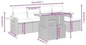 6 pcs conjunto de sofás p/ jardim com almofadões vime PE bege