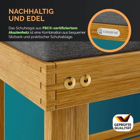 Banco sapateira em madeira de acácia certificada FSC® 90x30x48cm castanho