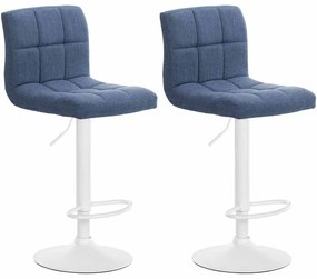 Conjunto de 2 bancos altos bar em tecido com estrutura branca 94-114 x 46 x 47 cm azul