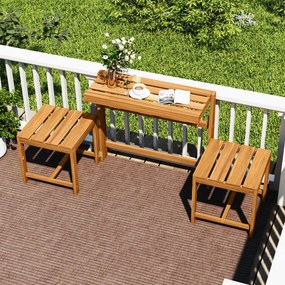 Banco de madeira de acácia 3 em 1, convertível em mesa e cadeiras + estante para plantas multifuncional para terraço e jardim, com um estilo natural