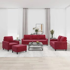 vidaXL 4 pcs conjunto de sofás com almofadões veludo vermelho tinto