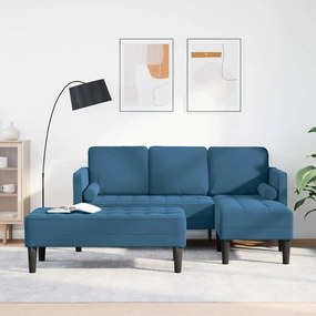 Sofá de Jardim vidaXL com Banco e Almofadas em Veludo Azul em L