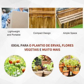 Floreira de Madeira com Base Aberta para Cultivar Plantas Flores Ervas Floreira Exterior Retangular 120x40x40 cm Carbonizada