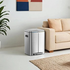 Caixote do lixo com 2 compartimentos 44,4 x 40,8 x 60,2 cm prateado